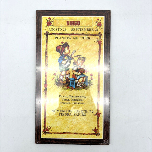 NEW Vintage 70s Spanish Zodiac VIRGO Particle Board Wall Hanging 11.25x6.25" - Picture 1 of 9